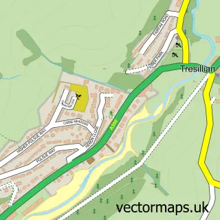 Street map sample of Tresillian, Cornwall
