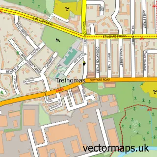 Street map sample of Trethomas, Gwent