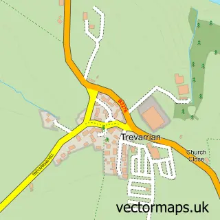 Street map sample of Trevarrian, Cornwall