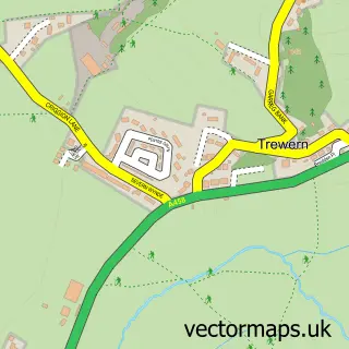 Street map sample of Trewern, Powys