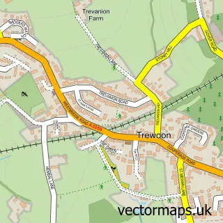 Street map sample of Trewoon, Cornwall