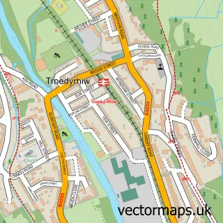 Street map sample of Troed-y-rhiw, Mid Glamorgan