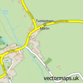 Street map sample of Tuddenham St Martin, Suffolk