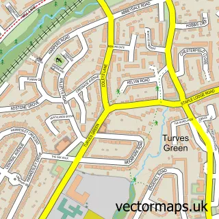 Street map sample of Turves Green, West Midlands