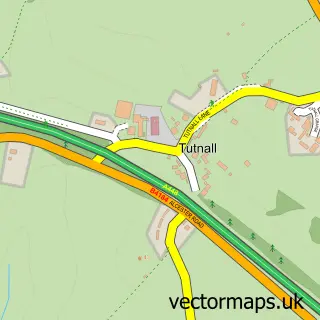 Street map sample of Tutnall, Worcestershire