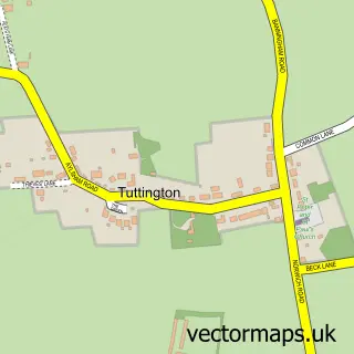 Street map sample of Tuttington, Norfolk
