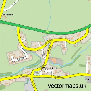 Street map sample of Twynholm, The Stewartry of Kirkcudbright