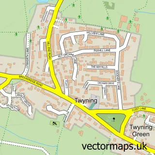 Street map sample of Twyning, Gloucestershire