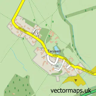 Street map sample of Twywell, Northamptonshire