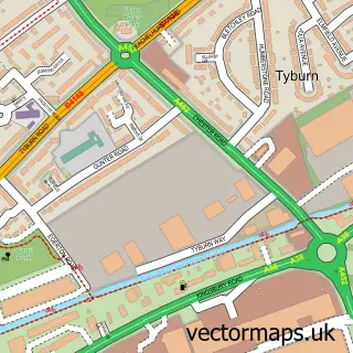 Street map sample of Tyburn, West Midlands