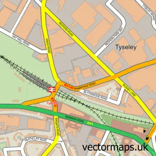 Street map sample of Tyseley, West Midlands