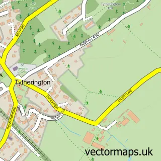 Street map sample of Tytherington, Gloucestershire
