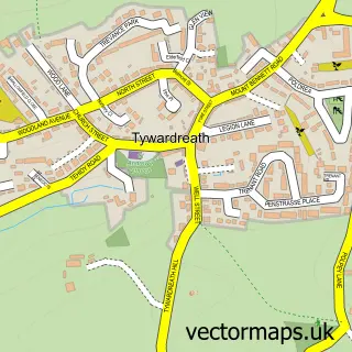 Street map sample of Tywardreath, Cornwall