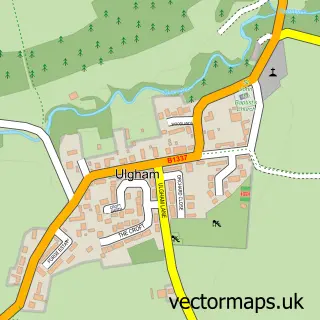 Street map sample of Ulgham, Northumberland