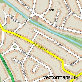 Street map sample of Ulverley Green, West Midlands