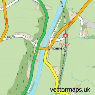 Street map sample of Umberleigh, Devon