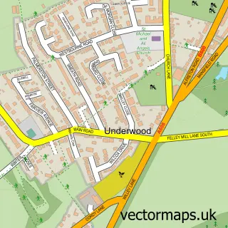 Street map sample of Underwood, Nottinghamshire