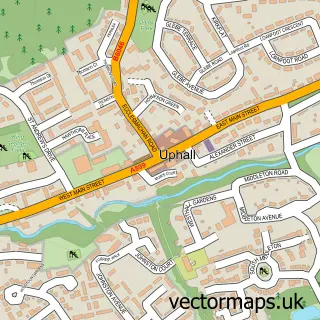 Street map sample of Uphall, West Lothian