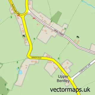 Street map sample of Upper Bentley, Worcestershire