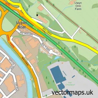 Street map sample of Upper Boat, Mid Glamorgan