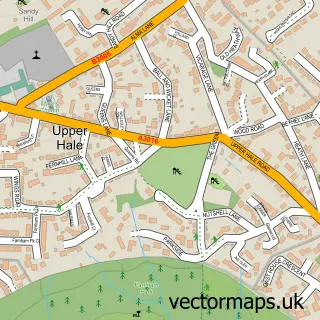 Street map sample of Upper Hale, Surrey