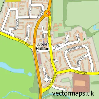 Street map sample of Upper Halliford, Surrey