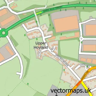 Street map sample of Upper Hoyland, South Yorkshire