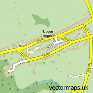 Street map sample of Upper Longdon, Staffordshire