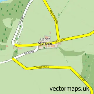 Street map sample of Upper Midhope, South Yorkshire