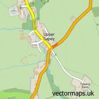 Street map sample of Upper Sapey, Herefordshire