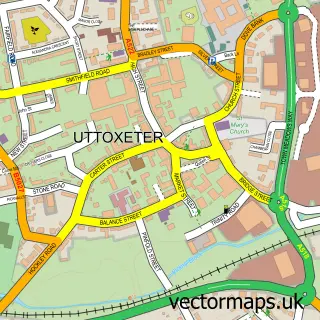 Street map sample of Uttoxeter, Staffordshire
