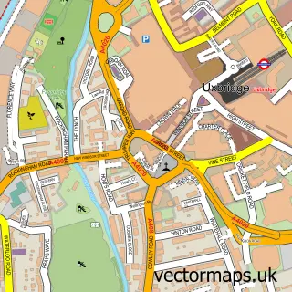 Street map sample of Uxbridge, Greater London