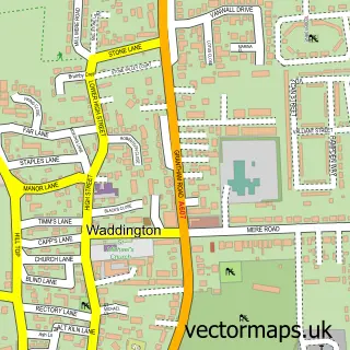 Street map sample of Waddington, Lincolnshire