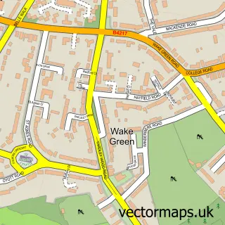 Street map sample of Wake Green, West Midlands