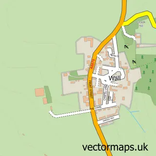 Street map sample of Wall, Northumberland