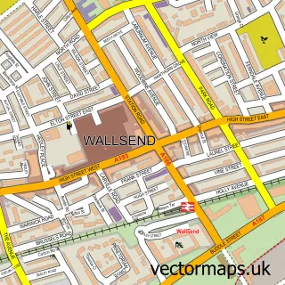 Street map sample of Wallsend, Tyne & Wear