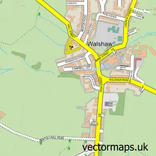 Street map sample of Walshaw, Greater Manchester