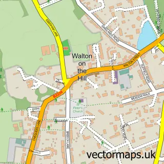 Street map sample of Walton On The Hill, Surrey