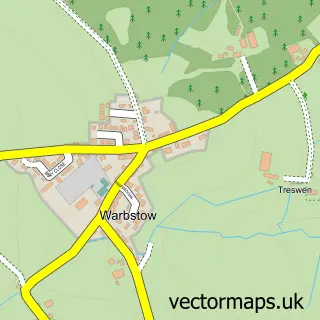 Street map sample of Warbstow Cross, Cornwall