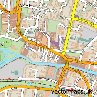 Street map sample of Ware, Hertfordshire