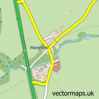Street map sample of Warenford, Northumberland