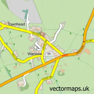 Street map sample of Warslow, Staffordshire