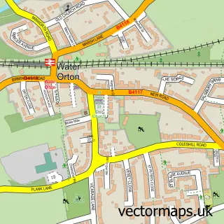 Street map sample of Water Orton, Warwickshire