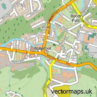 Street map sample of Waterfoot, Lancashire
