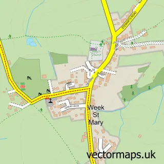 Street map sample of Week St Mary, Cornwall