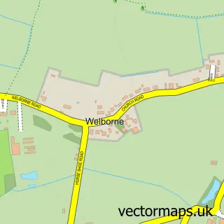 Street map sample of Welborne, Norfolk