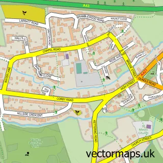 Street map sample of Weldon, Northamptonshire
