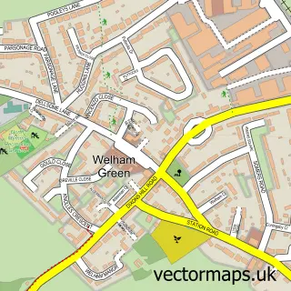 Street map sample of Welham Green, Hertfordshire