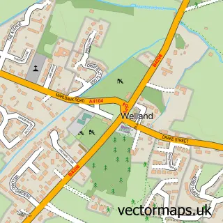 Street map sample of Welland, Worcestershire