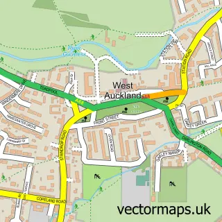 Street map sample of West Auckland, Durham